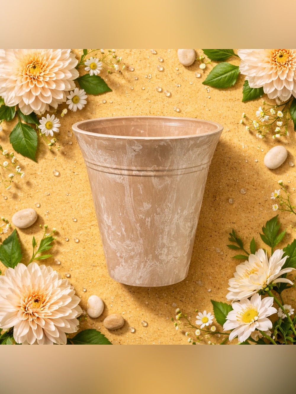 6” Marbled Tan Plastic Tropical Planter Pot